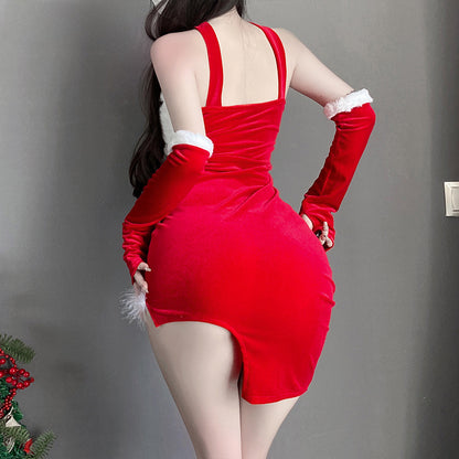 Mellow Zzz Christmas dress nightwear women's new slim hot girl costume sexy anchor party new year dress performance set