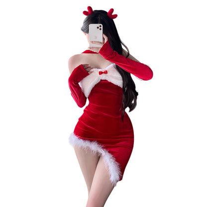 Mellow Zzz Christmas dress nightwear women's new slim hot girl costume sexy anchor party new year dress performance set