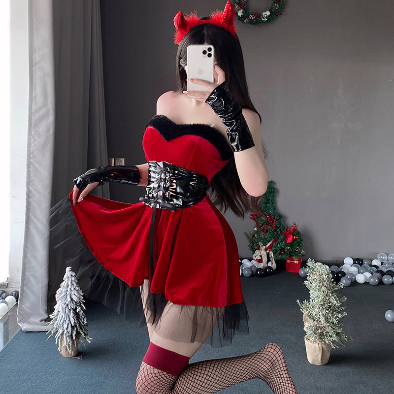 Mellow Zzz Christmas Nightwear Costume Halloween Little Devil Cosplay Uniform Pajamas Sexy Stage Costume Anchor Dress