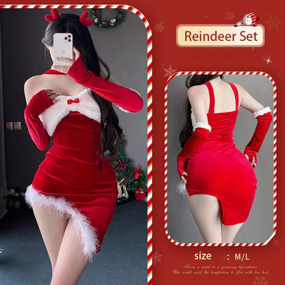 Mellow Zzz Christmas dress nightwear women's new slim hot girl costume sexy anchor party new year dress performance set