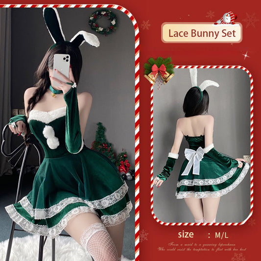 Mellow Zzz Sexy christmas dress nightwear red pure lust lace dress suit new year nightrobe cosplay uniform female